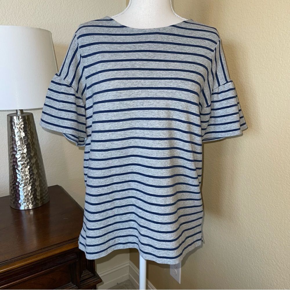 Vineyard Vines Striped Flutter Sleeve Shirt Top Tee Navy Gray Small